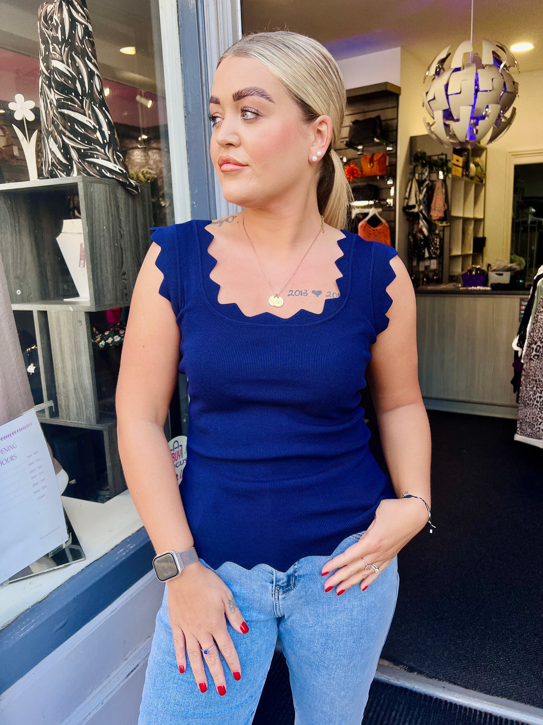 Gianna Knitted Scalloped Vest NAVY