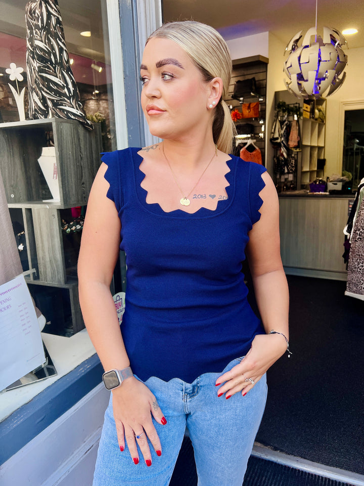 Gianna Knitted Scalloped Vest NAVY