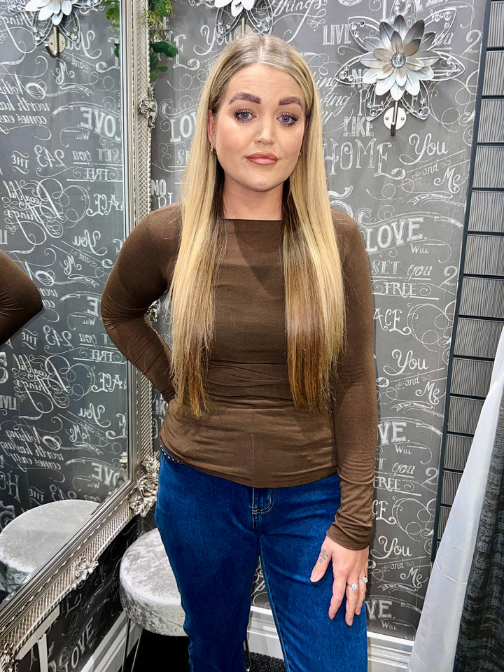 Plain Mesh Top 5% Cashmere BROWN