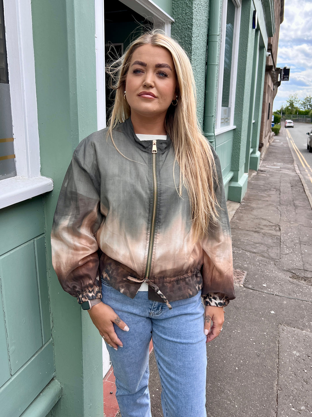Ombre Sheer Bomber Jacket KHAKI