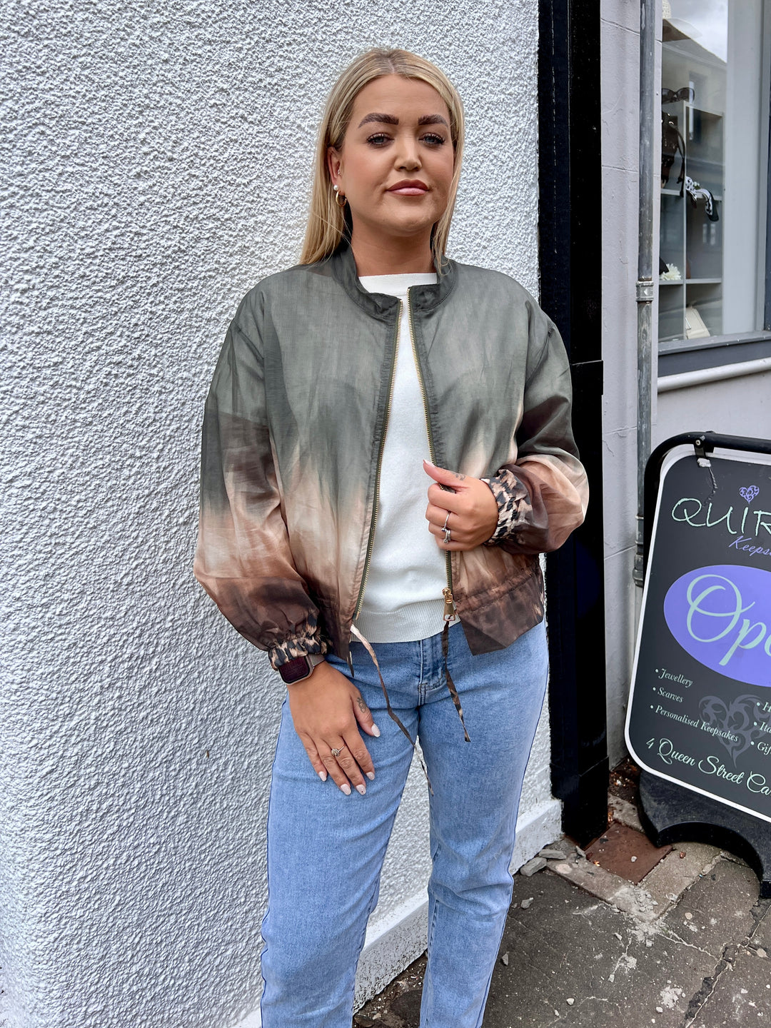 Ombre Sheer Bomber Jacket KHAKI