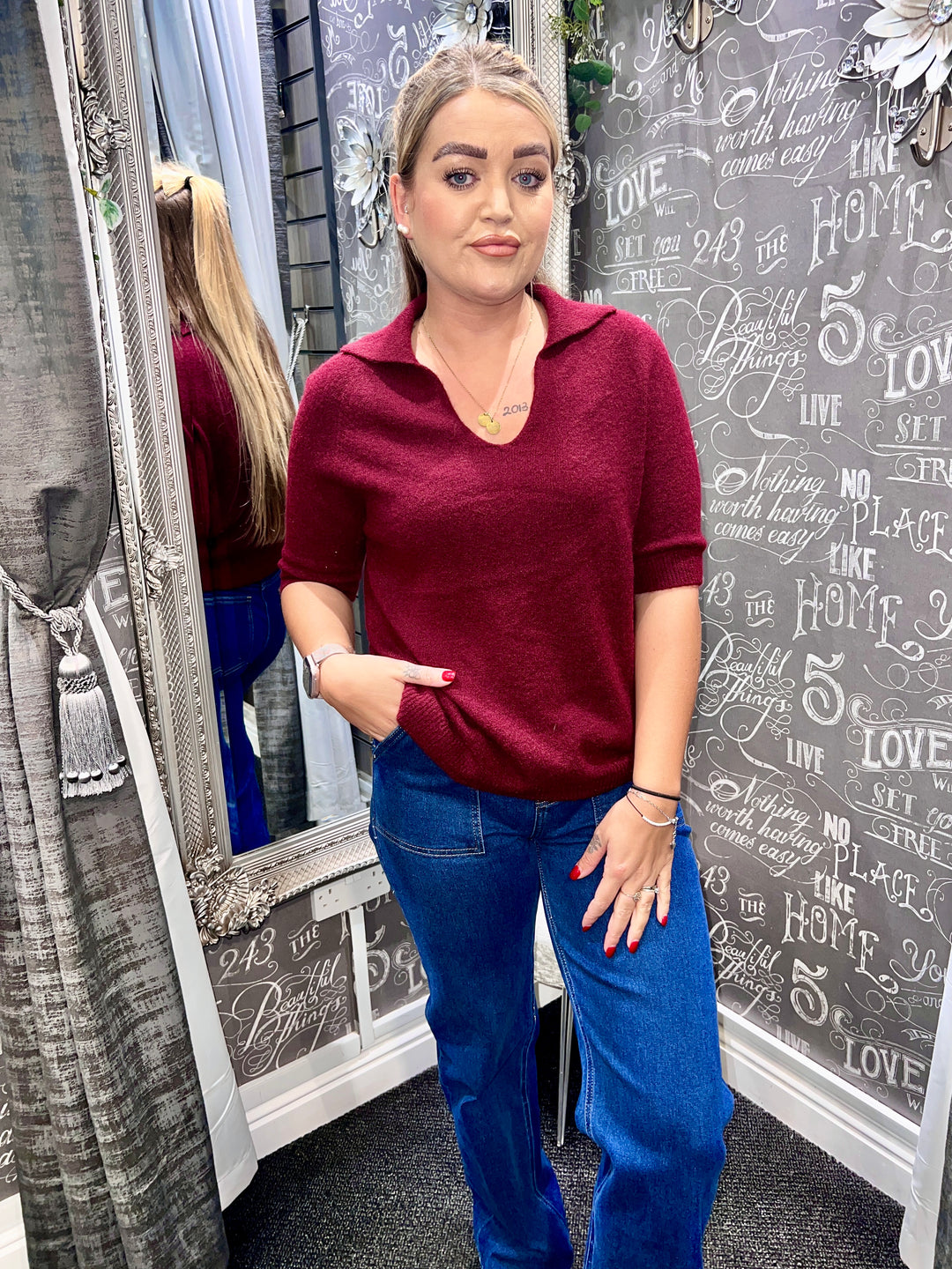 Tamsin Short Sleeve Polo Knit WINE