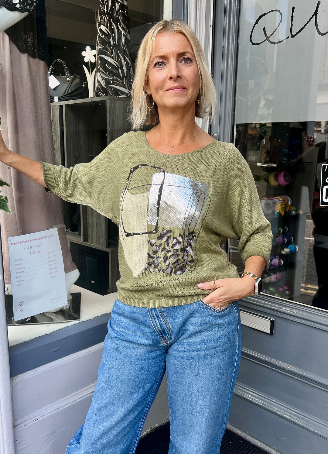Roisin Embellished Graphic Fine Knit OLIVE