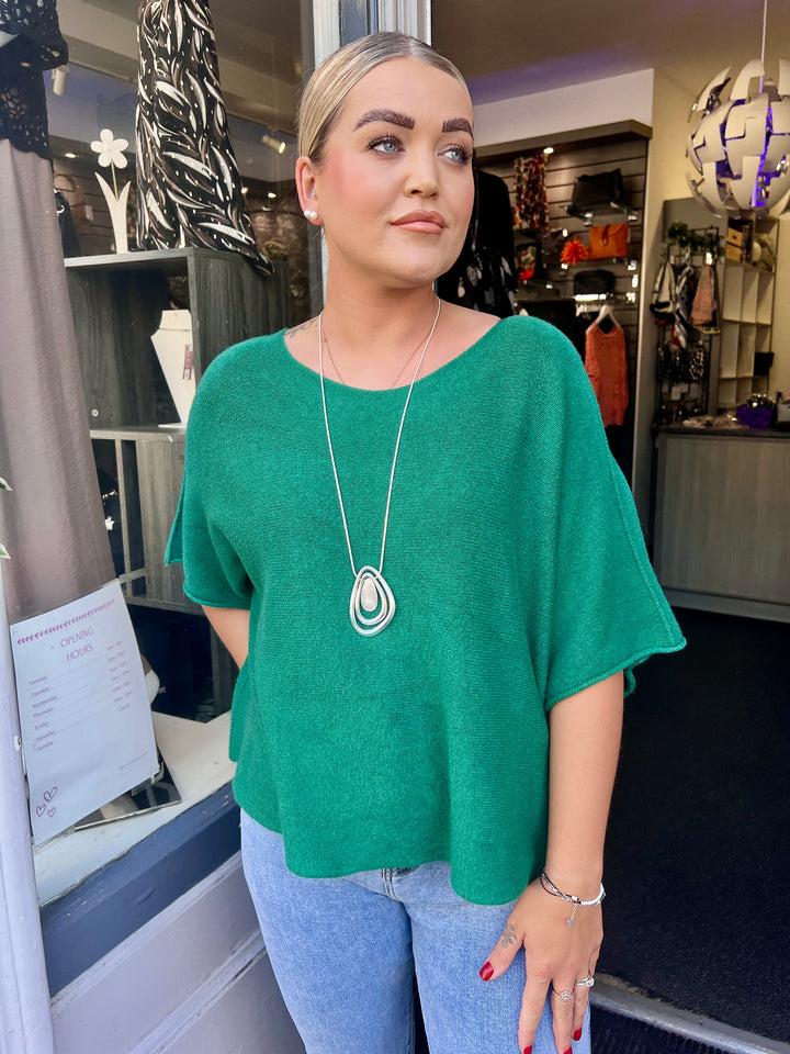 Sandi Italian Soft Knit Short Sleeve Jumper DARK GREEN