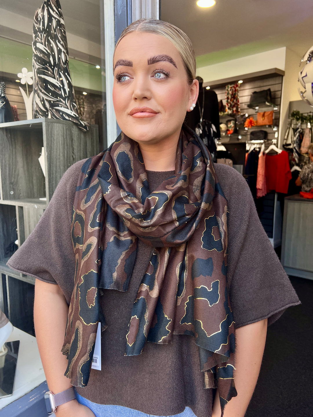 Leopard Print Scarf CHOCOLATE