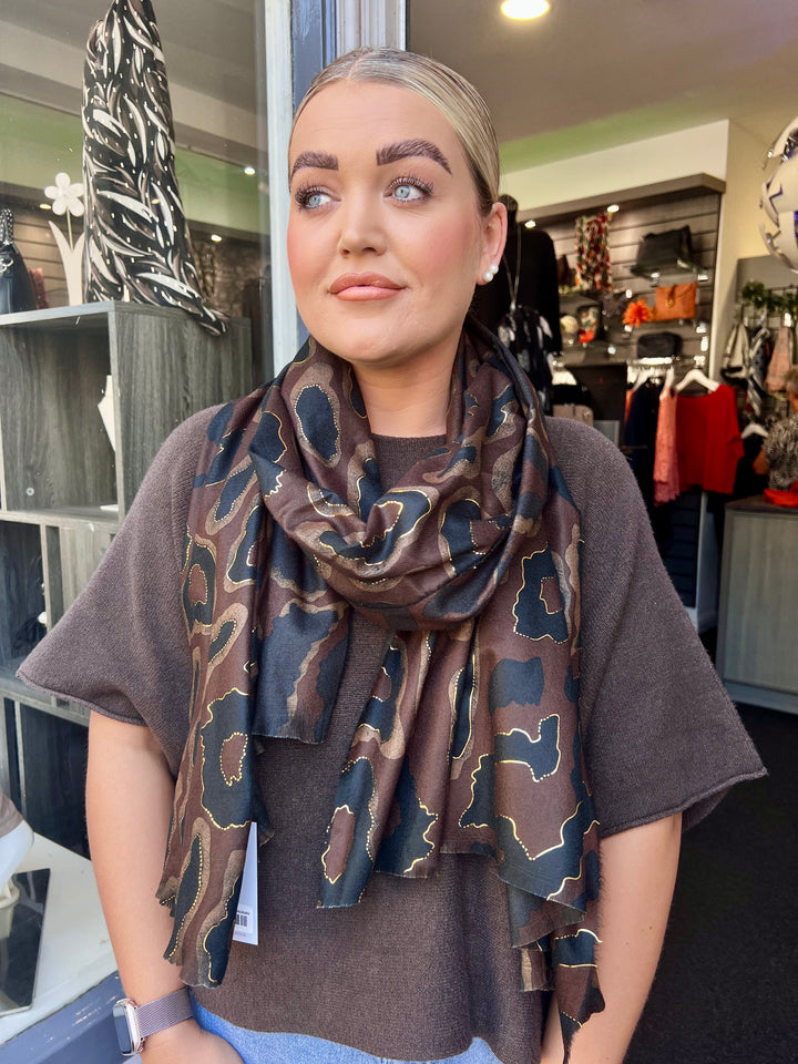 Leopard Print Scarf CHOCOLATE