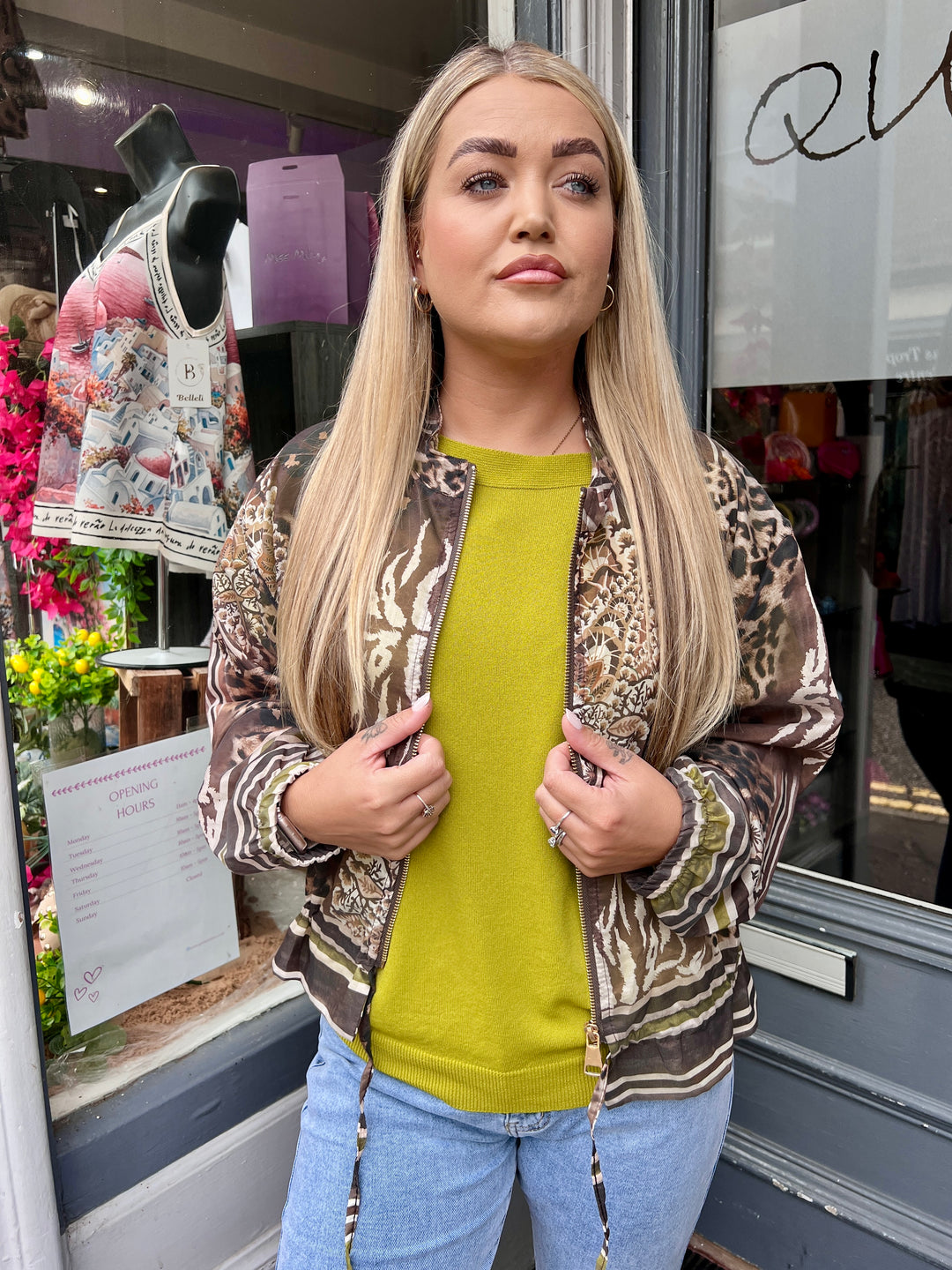 Mixed Animal Print Sheer Bomber Jacket GREEN
