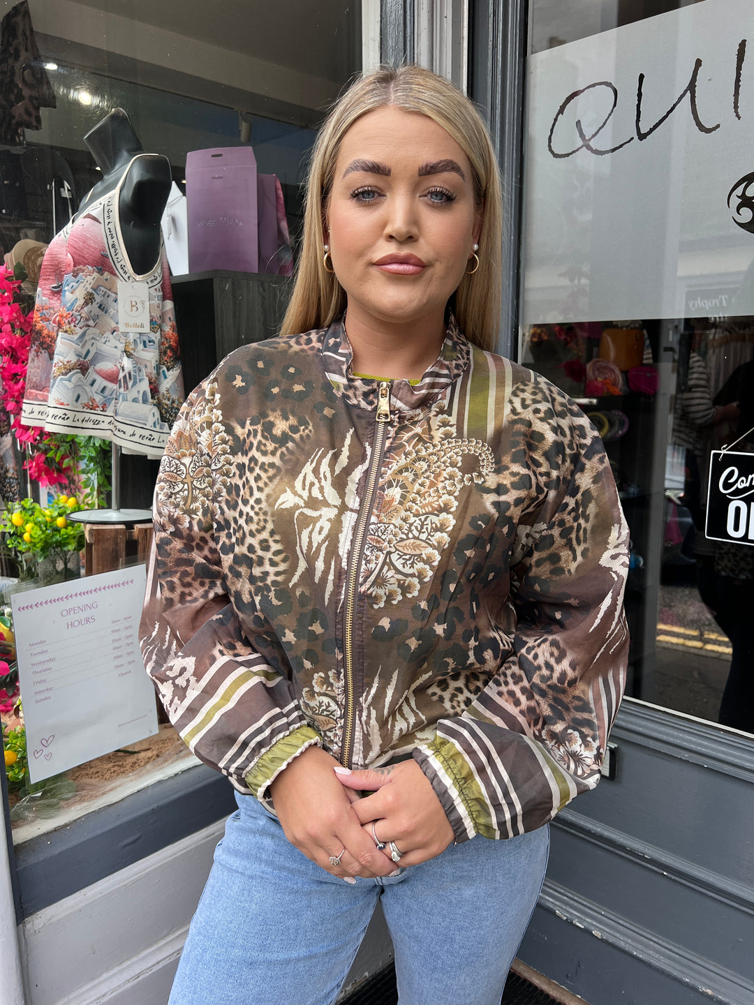 Mixed Animal Print Sheer Bomber Jacket GREEN