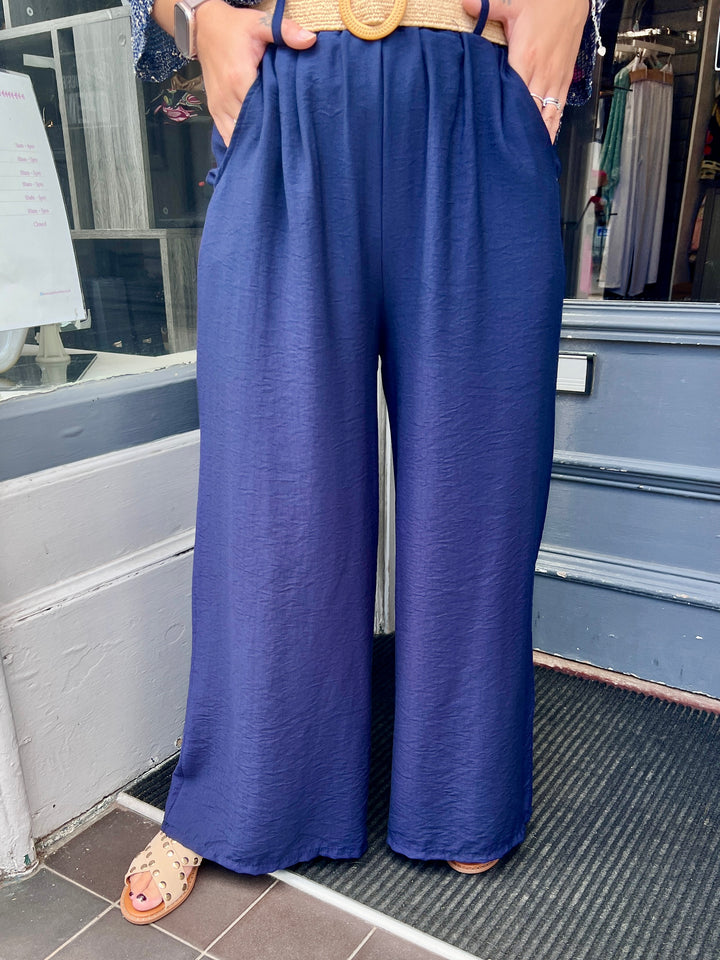 Isla Wide Leg Trousers With Belt NAVY