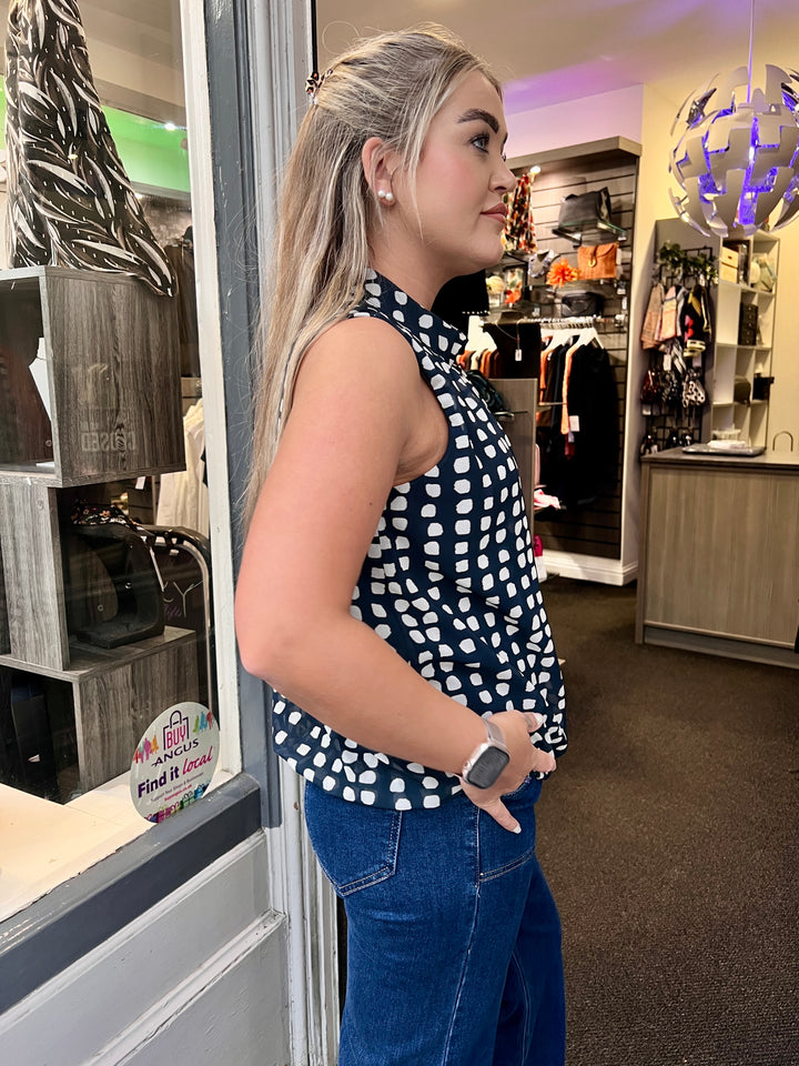 Dot Design Bubble Hem Sleeveless Blouse NAVY