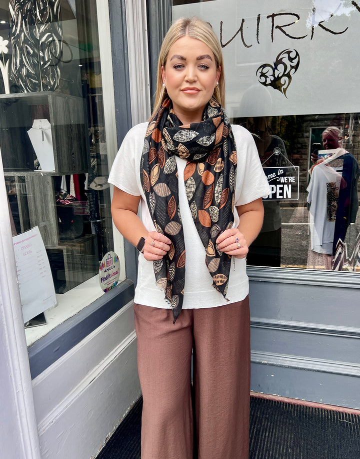 Leaf Print Scarf BLACK