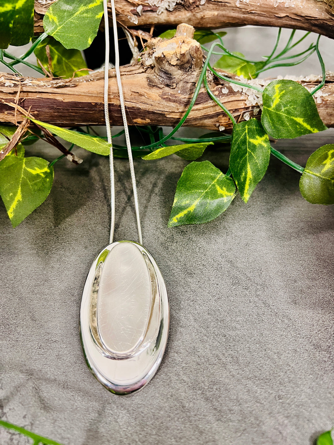 Gracee Two Tone Brushed Oval Necklace SILVER