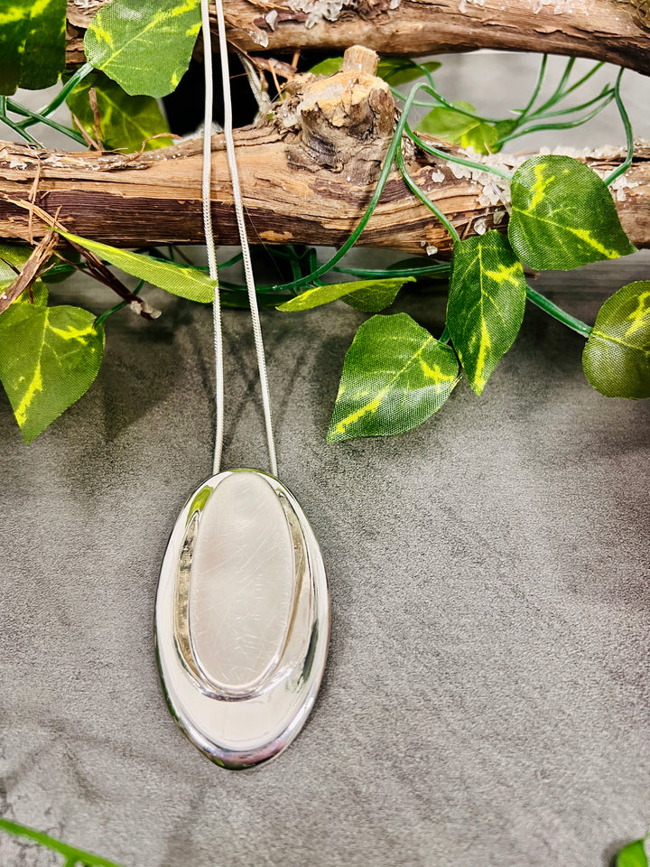 Gracee Two Tone Brushed Oval Necklace SILVER