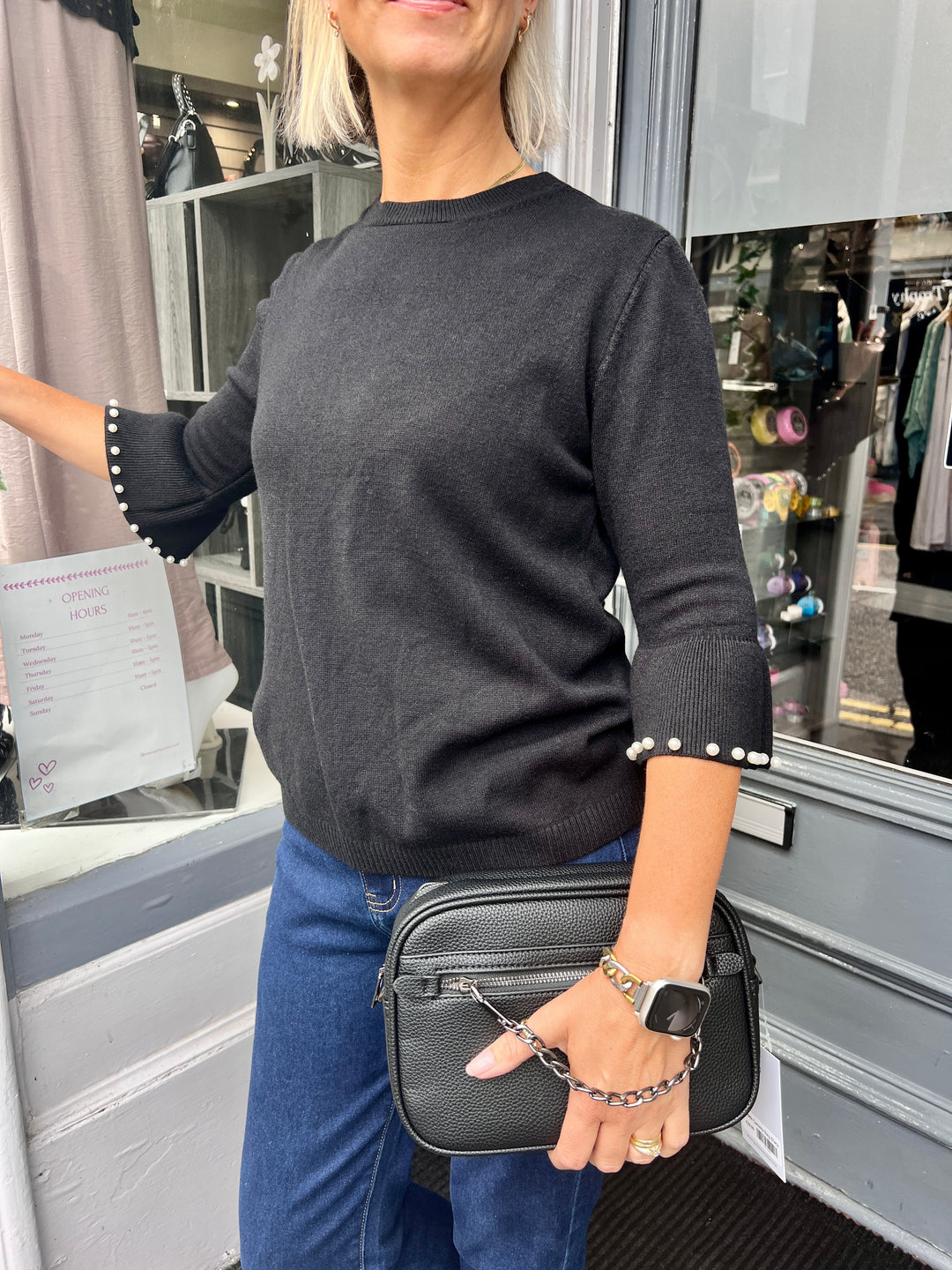 Harriet Pearl Sleeve Knit BLACK