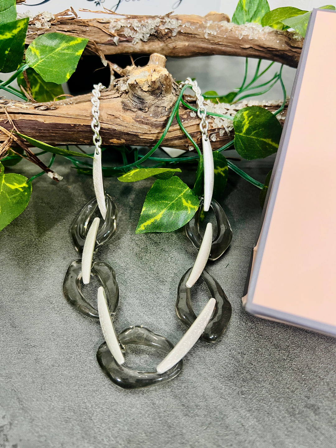 Gracee Short Distressed Oval Necklace SILVER
