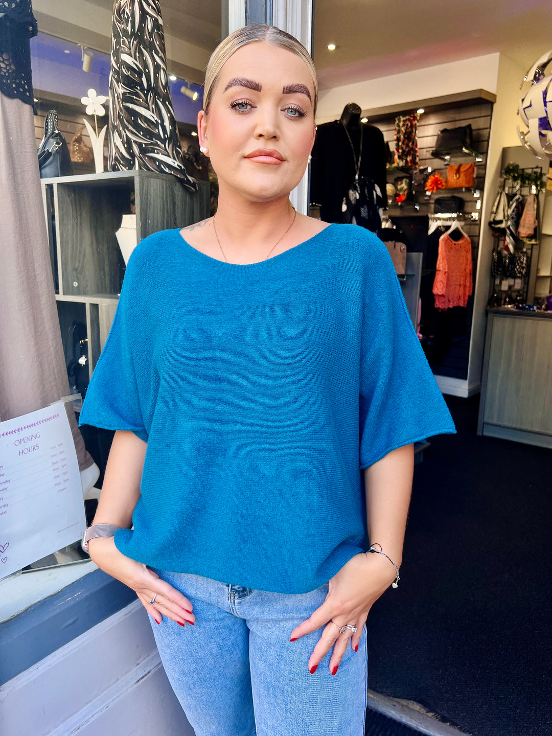 Sandi Italian Soft Knit Short Sleeve Jumper TEAL