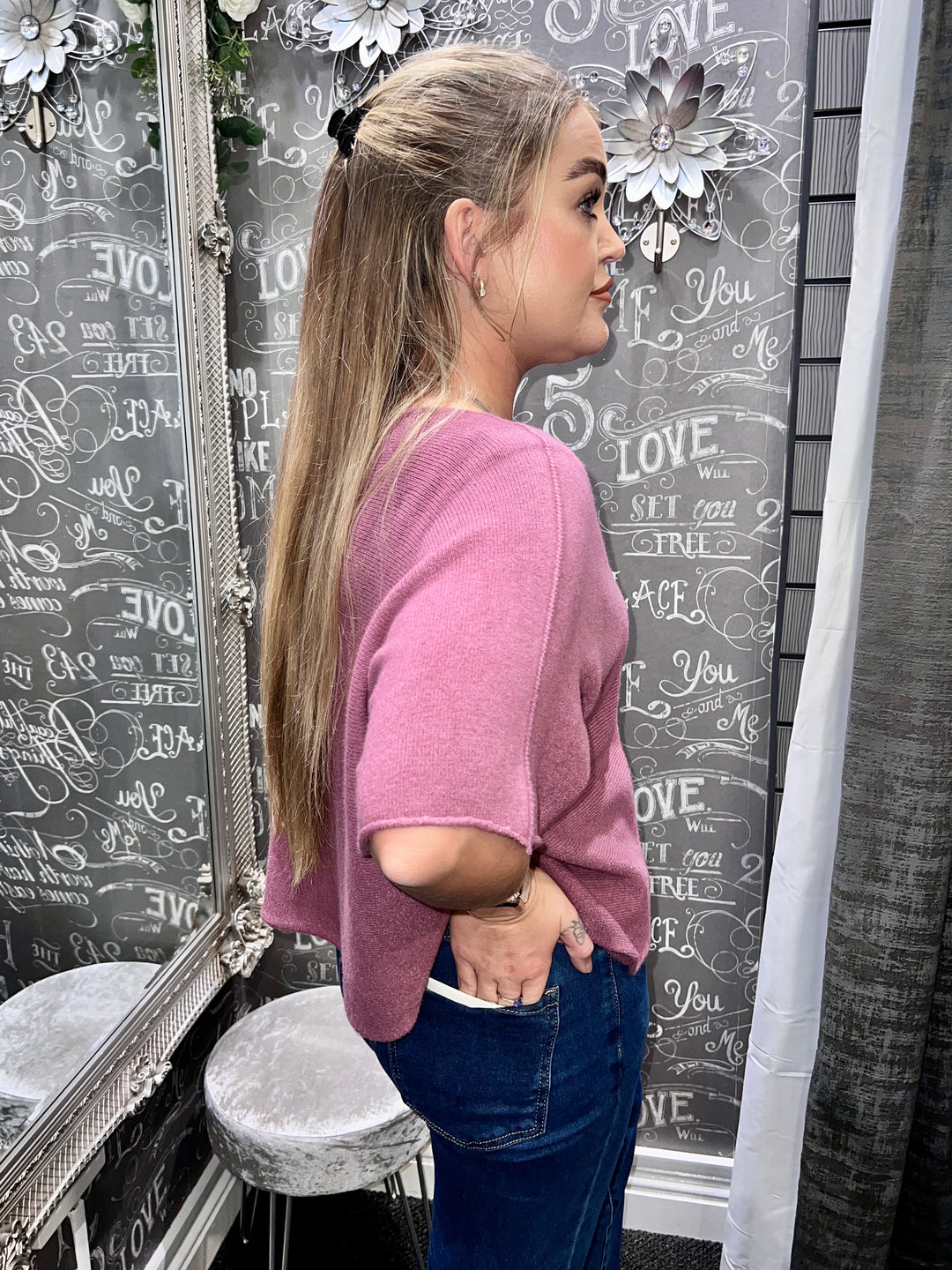 Sandi Italian Soft Knit Short Sleeve Jumper MAUVE