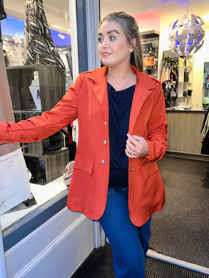 Marnie Gold Button Blazer RUST