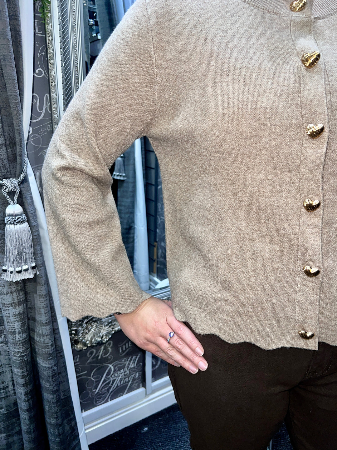 Eloise Scalloped Edge Cardigan TAUPE