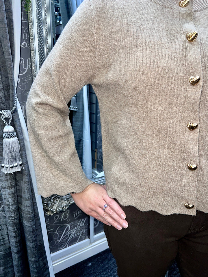 Eloise Scalloped Edge Cardigan TAUPE