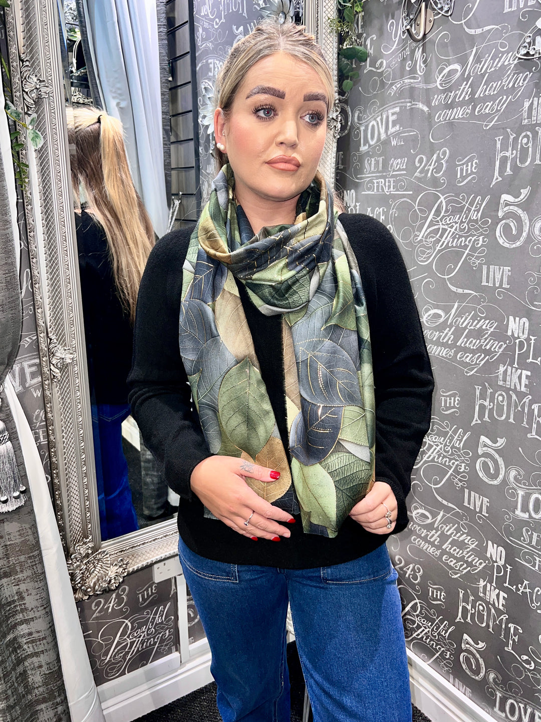 Multi Leaf Scarf KHAKI