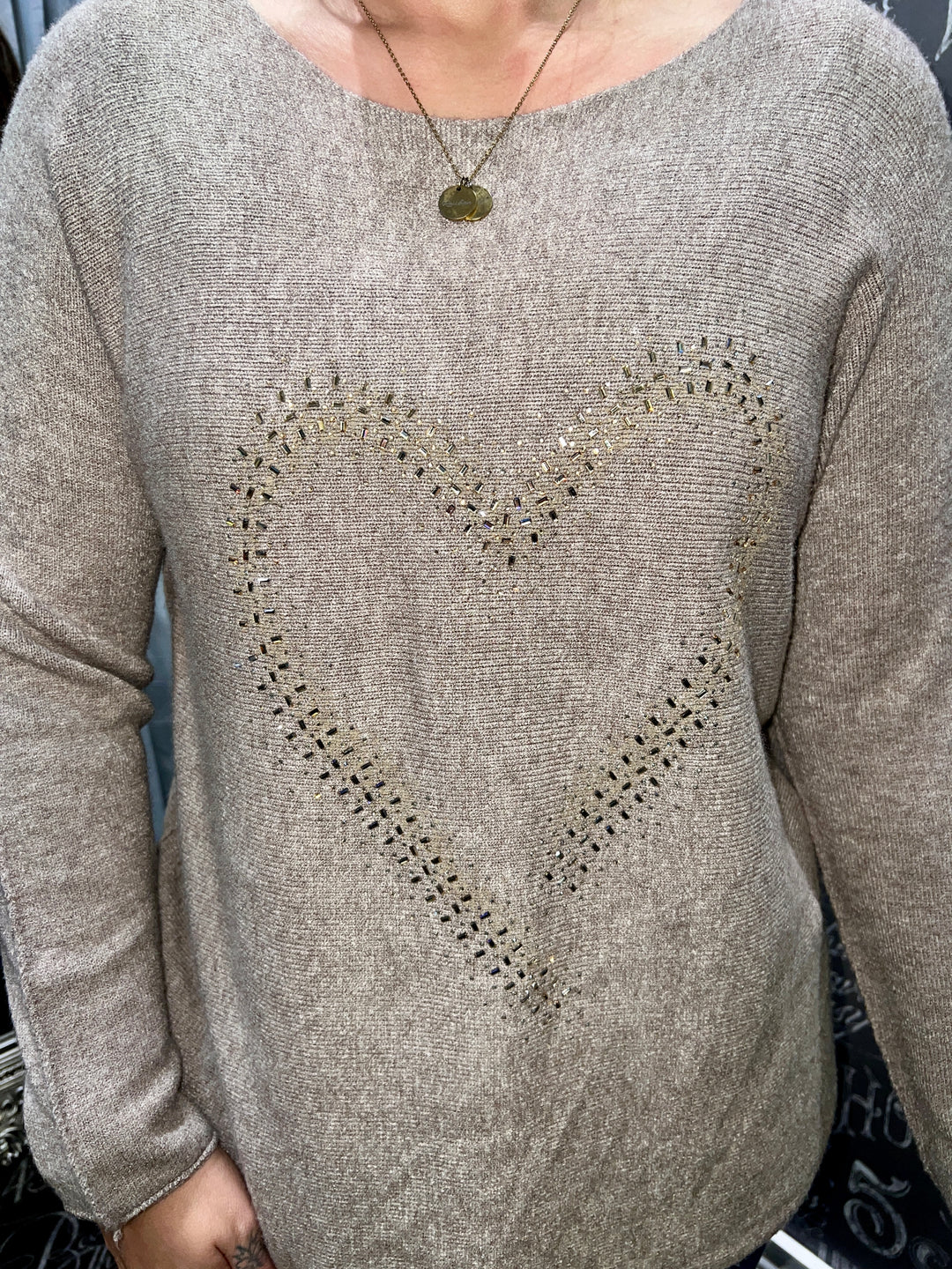 Lily Sparkle Heart Jumper TAUPE