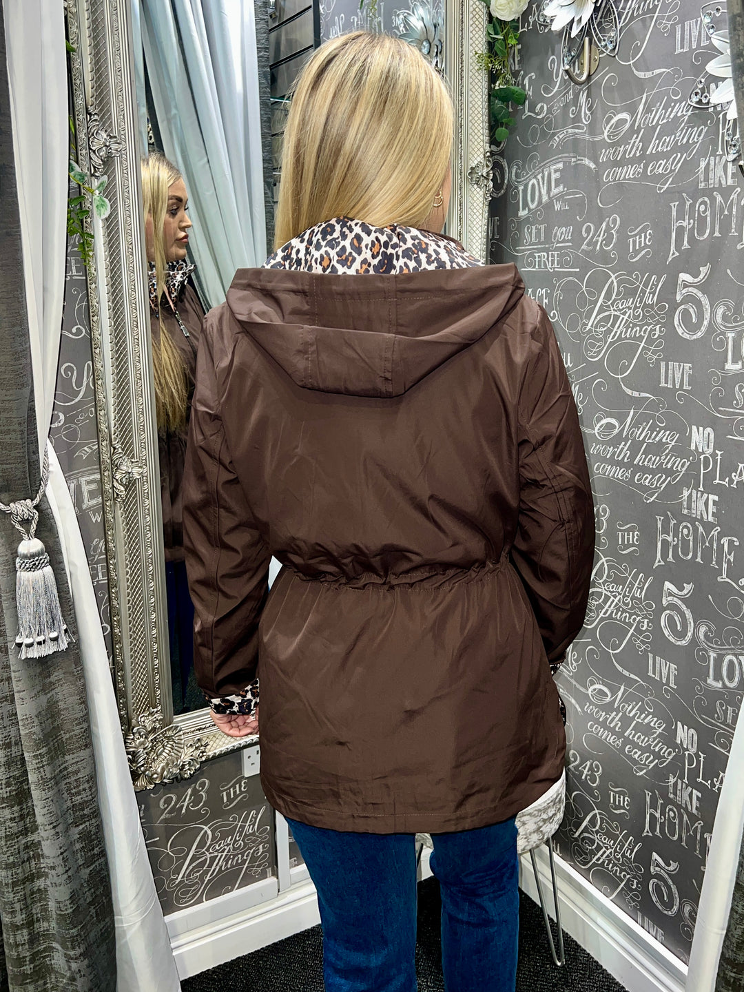 Roxy Animal Print Reversible Rain Coat CHOCOLATE