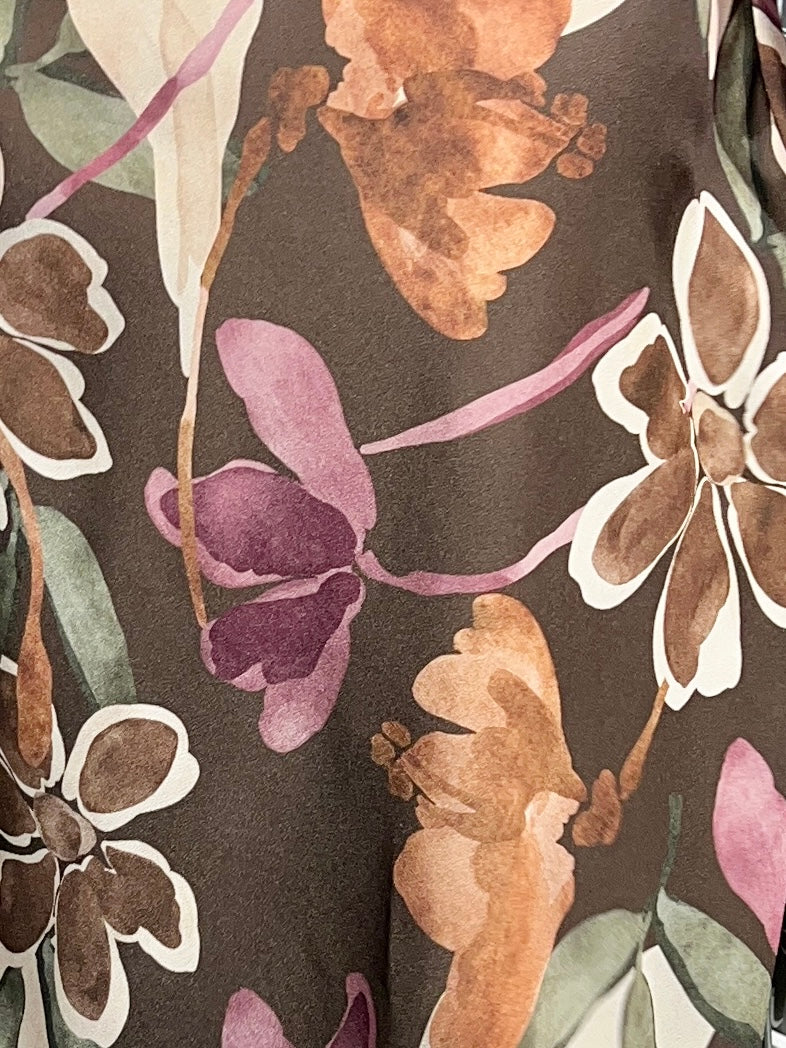 Amelia Floral Satin Skirt CHOCOLATE
