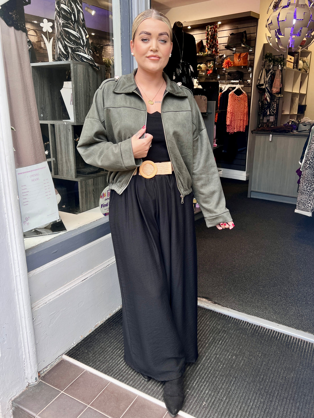 Tara Suede Bomber Jacket KHAKI