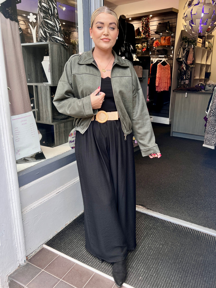 Tara Suede Bomber Jacket KHAKI