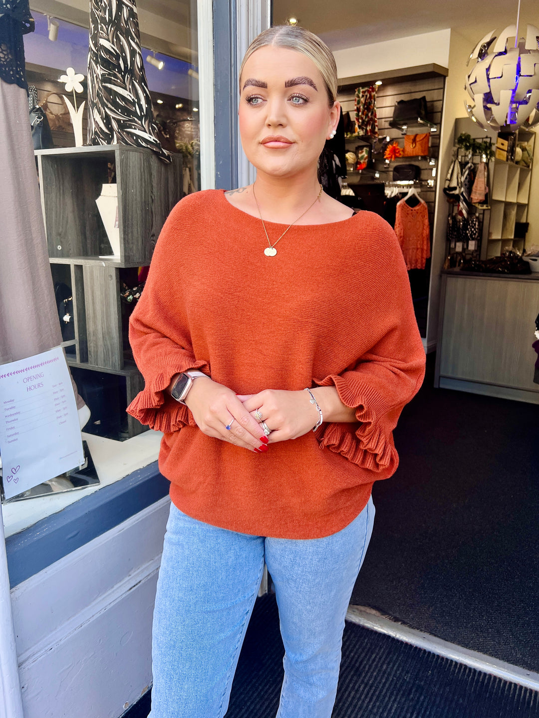 Klara Frill Sleeve Knit RUST