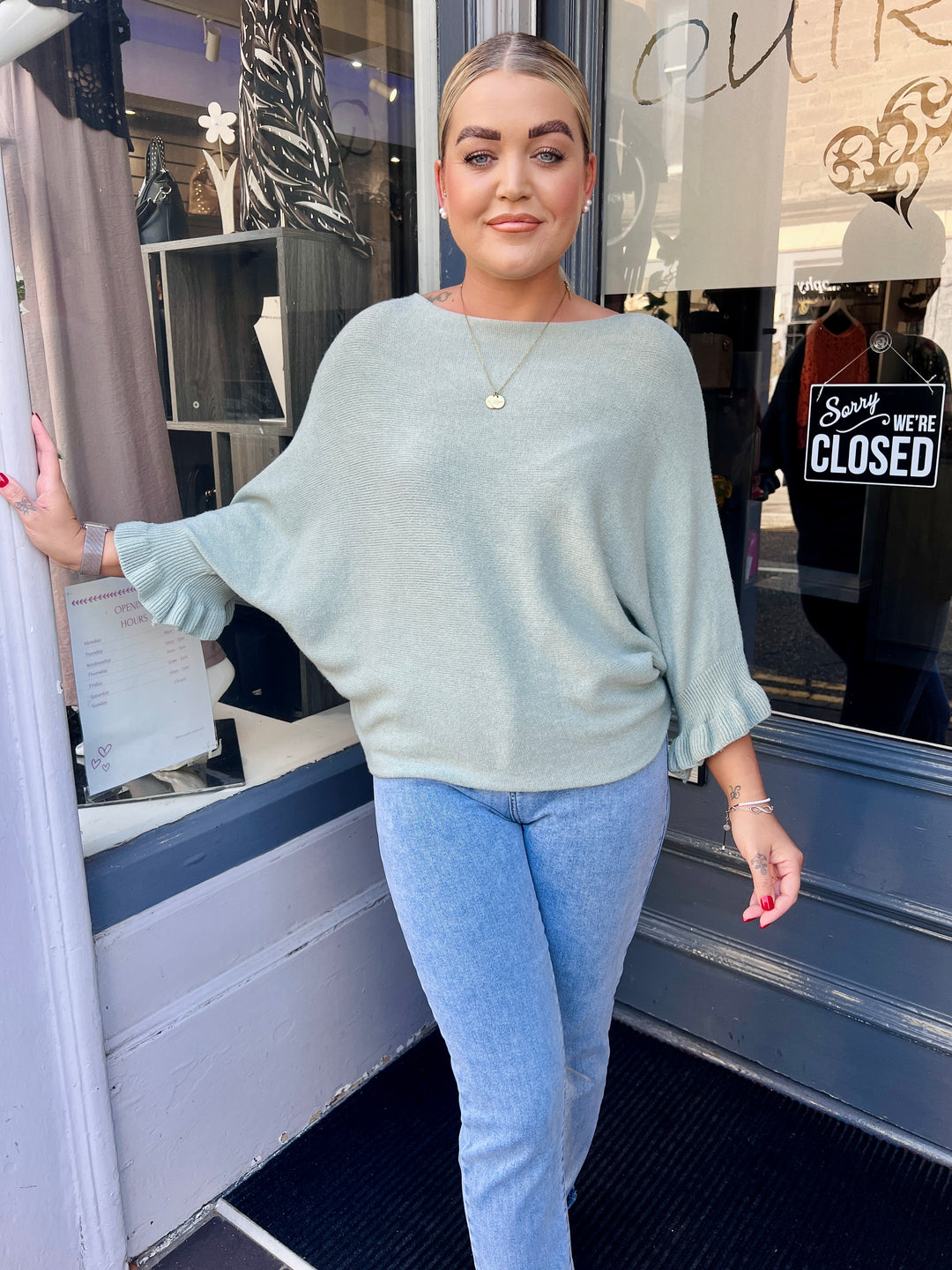 Klara Frill Sleeve Knit SAGE