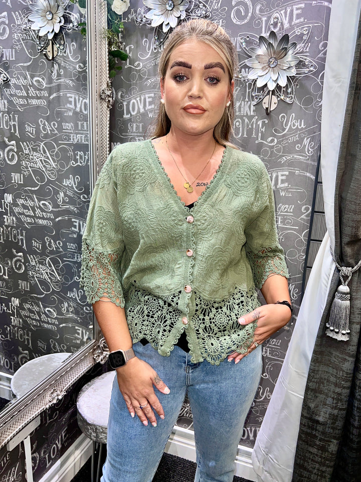 Rhona Floral Lace Blouse KHAKI