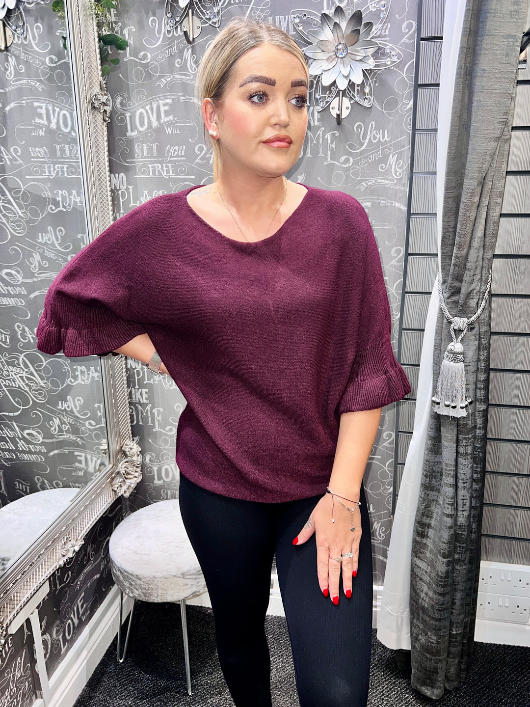 Klara Frill Sleeve Knit BERRY