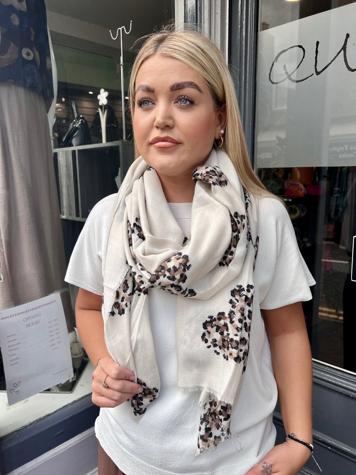 Animal Print Heart Scarf CREAM