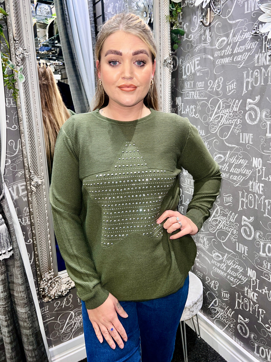 Aimee Star Design Jumper KHAKI