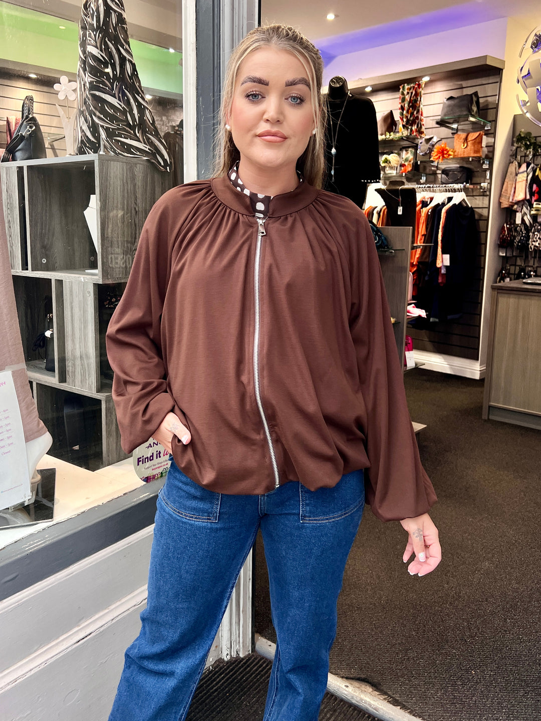 Dakota Jersey Bomber Jacket CHOCOLATE
