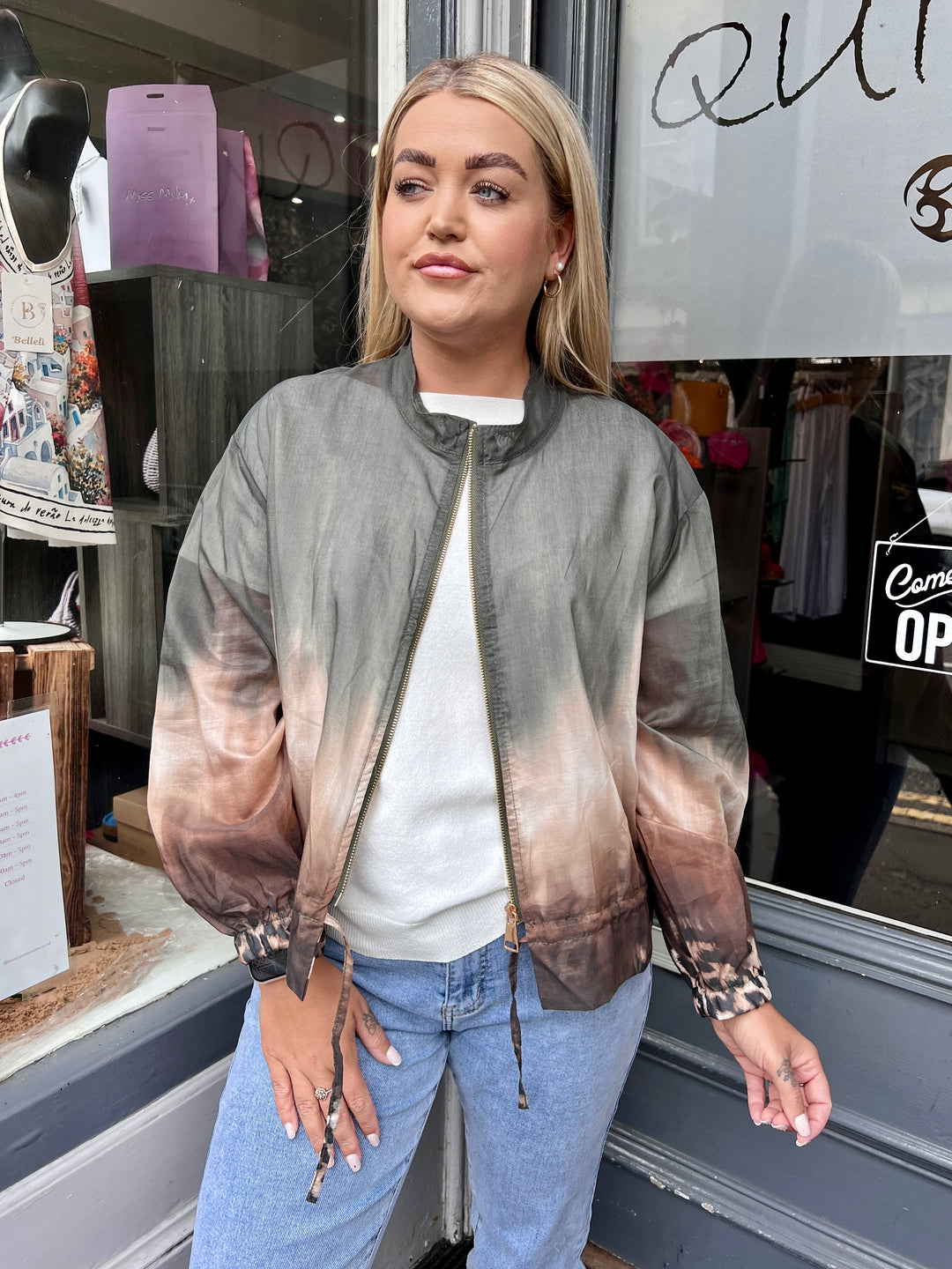 Ombre Sheer Bomber Jacket KHAKI