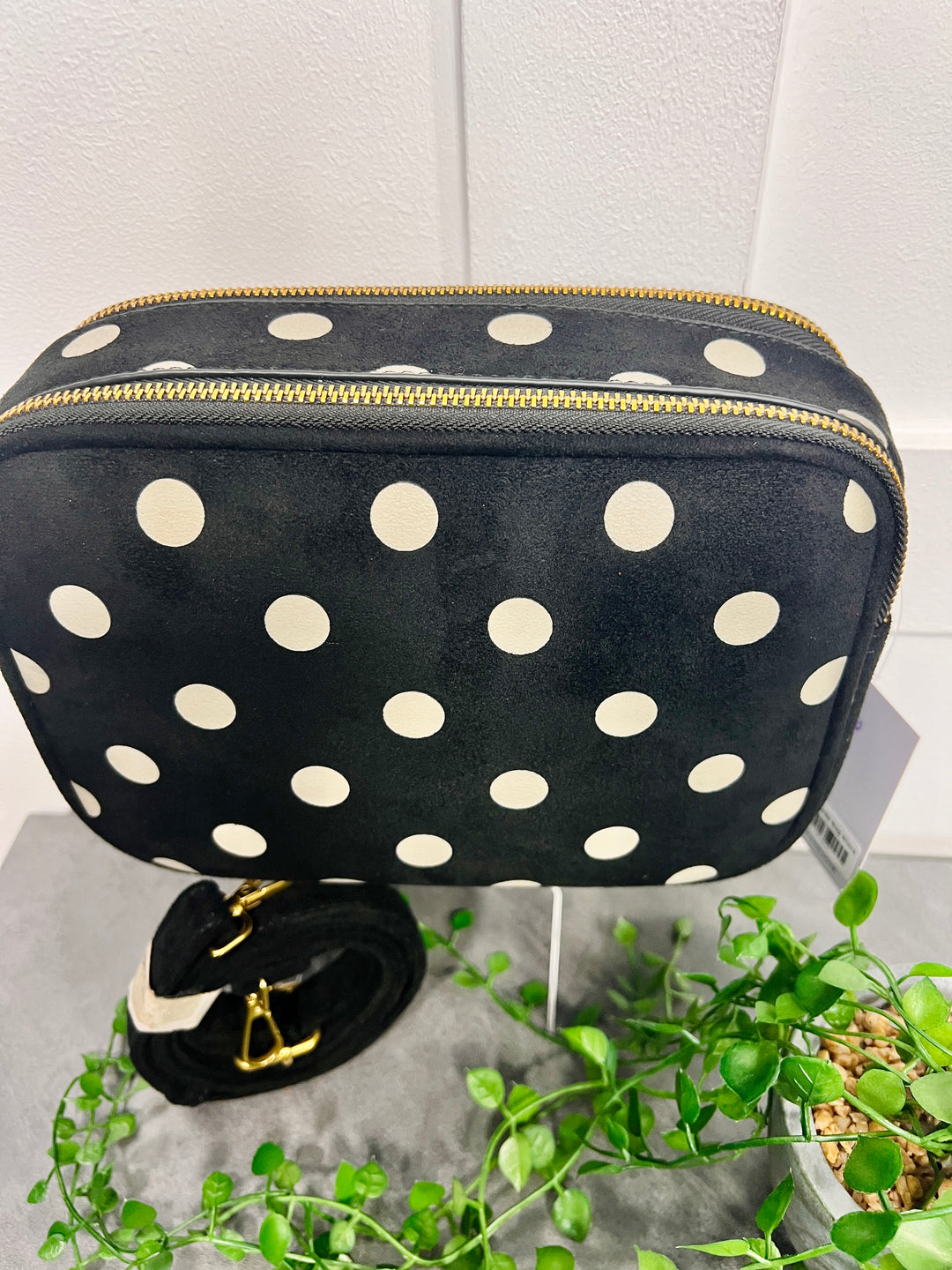 Polka Dot Suedette Camera Bag BLACK