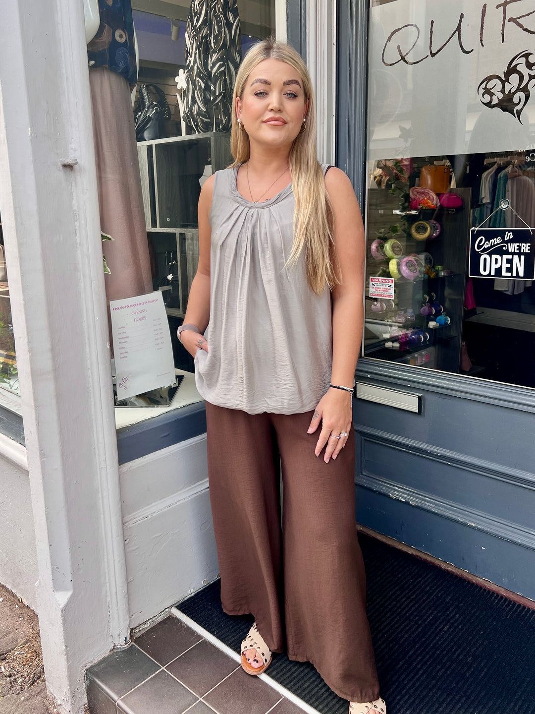 Naomi Silk Cowl Neck Vest Top STONE