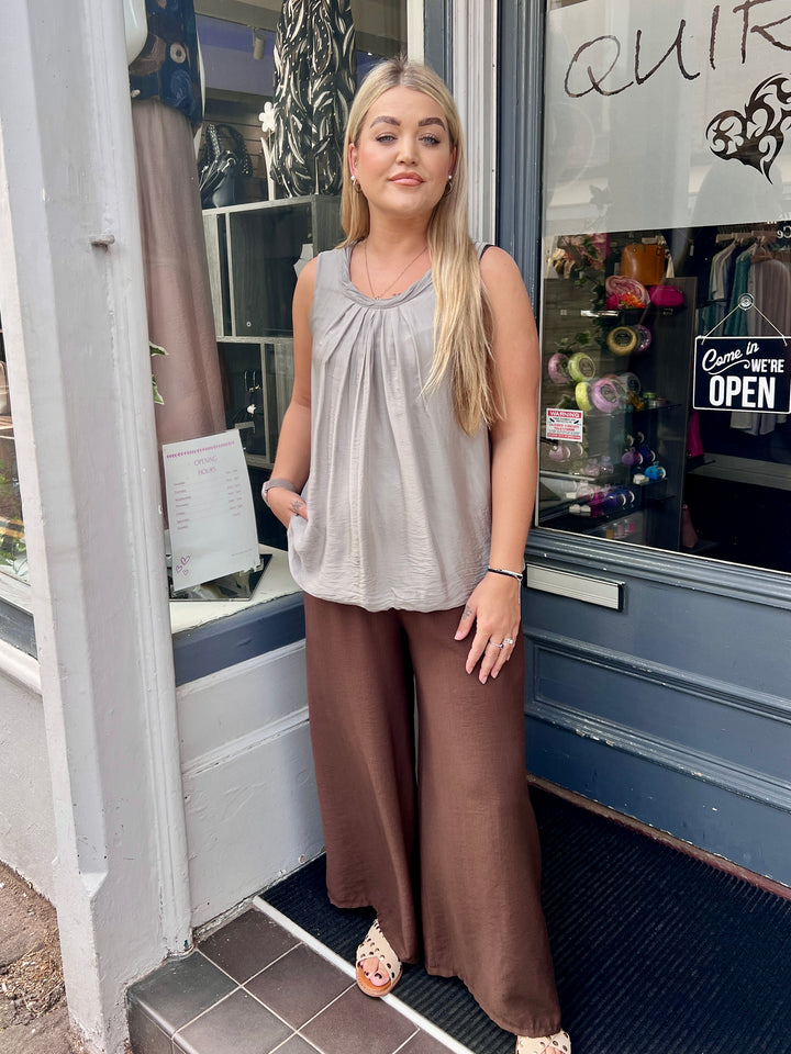 Naomi Silk Cowl Neck Vest Top STONE