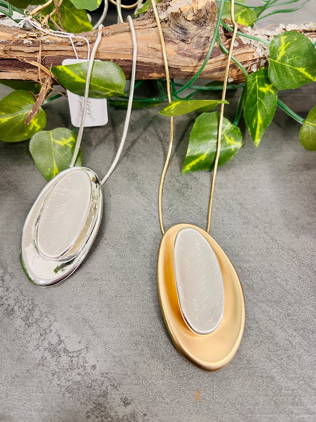 Gracee Two Tone Brushed Oval Necklace SILVER/GOLD