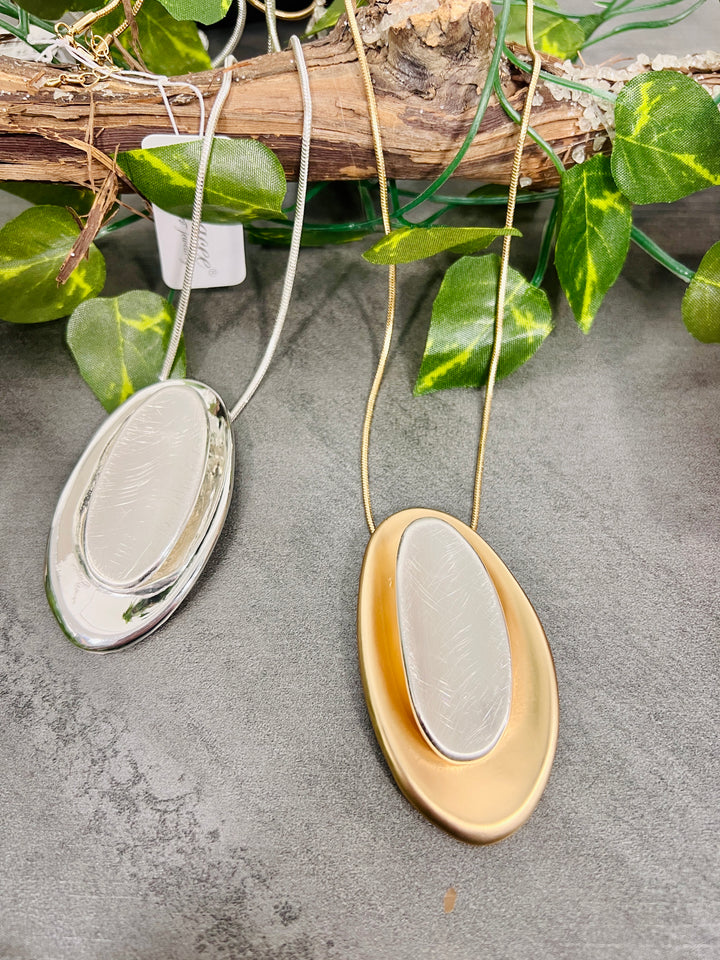 Gracee Two Tone Brushed Oval Necklace SILVER/GOLD