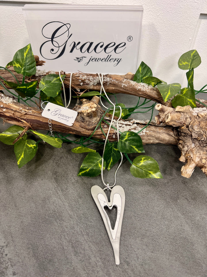 Gracee Two Tone Silver Long Heart Silver