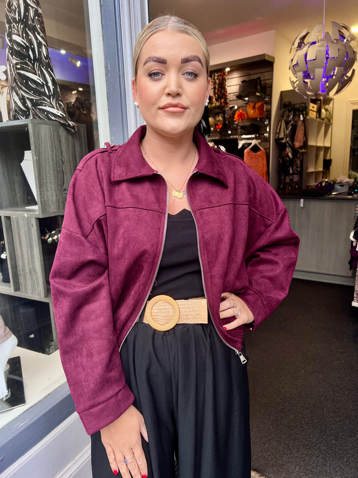 Tara Suede Bomber Jacket BURGUNDY