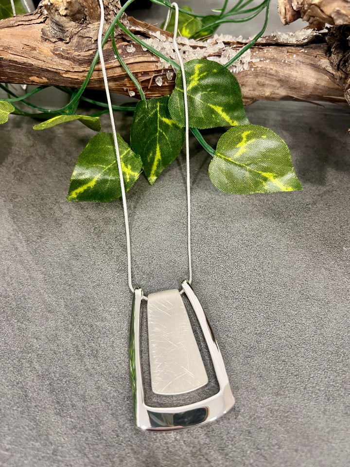 Gracee Two Tone Brushed Rect Necklace SILVER