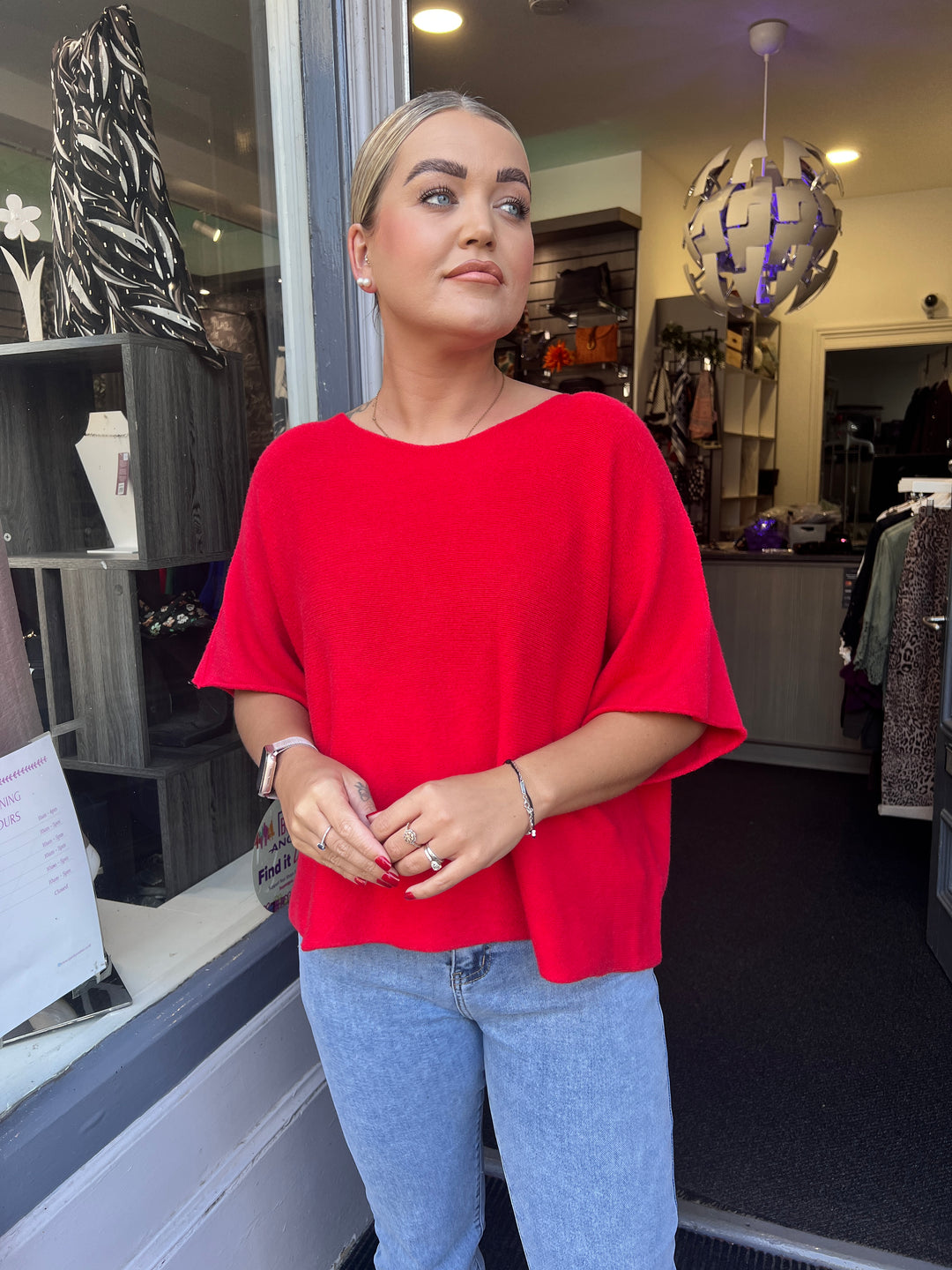 Sandi Italian Soft Knit Short Sleeve Jumper RED