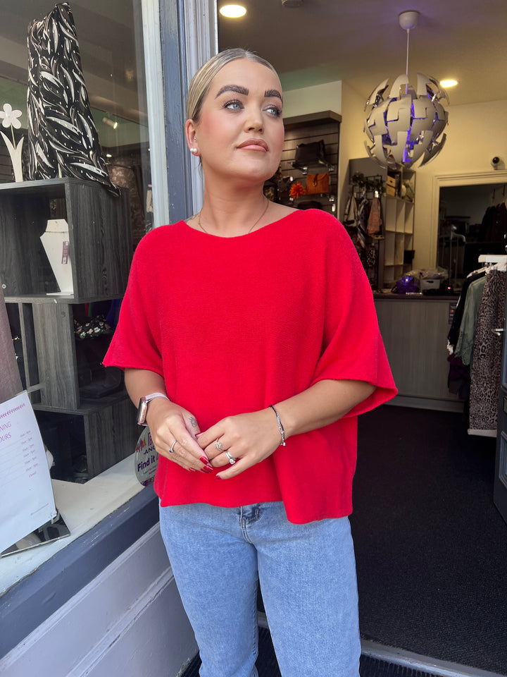 Sandi Italian Soft Knit Short Sleeve Jumper RED