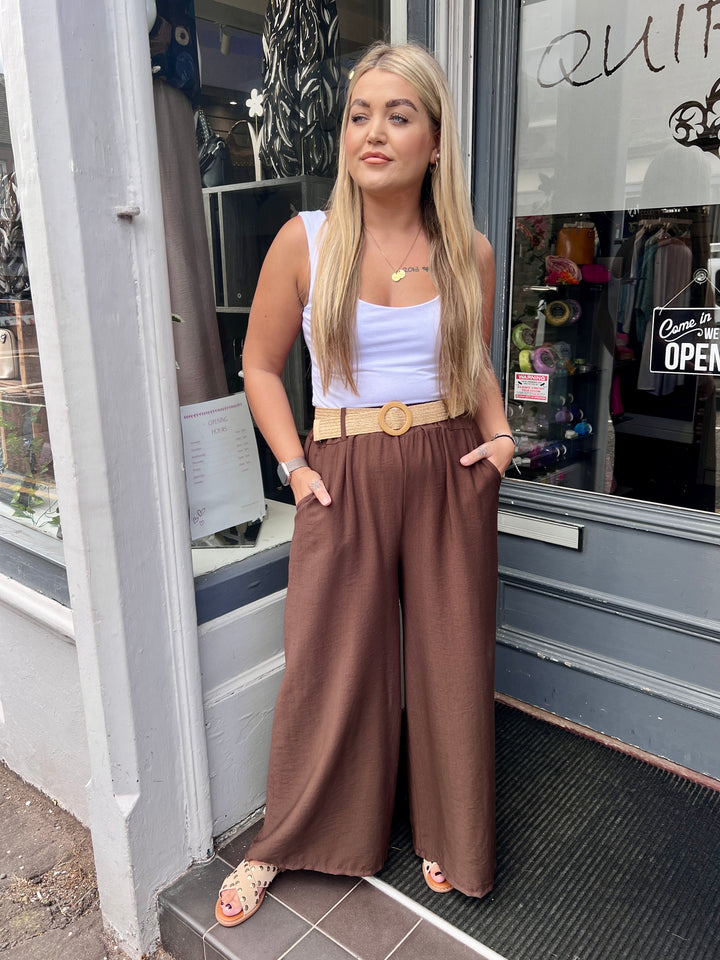 Isla Wide Leg Trousers With Belt CHOCOLATE