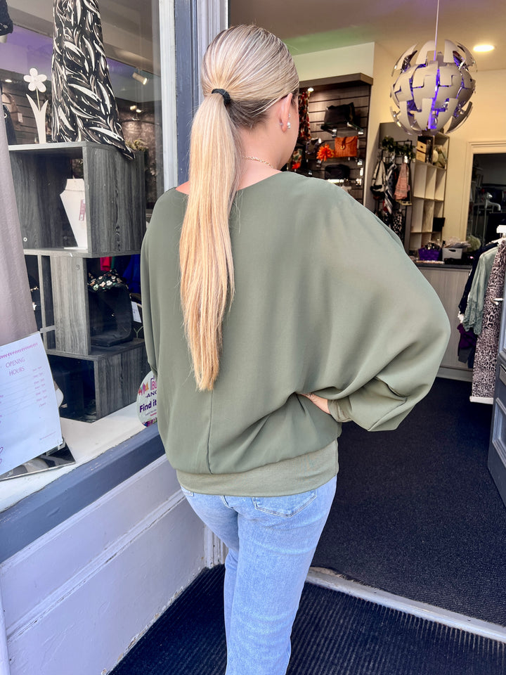 Mia Long Sleeve Chiffon Blouse KHAKI